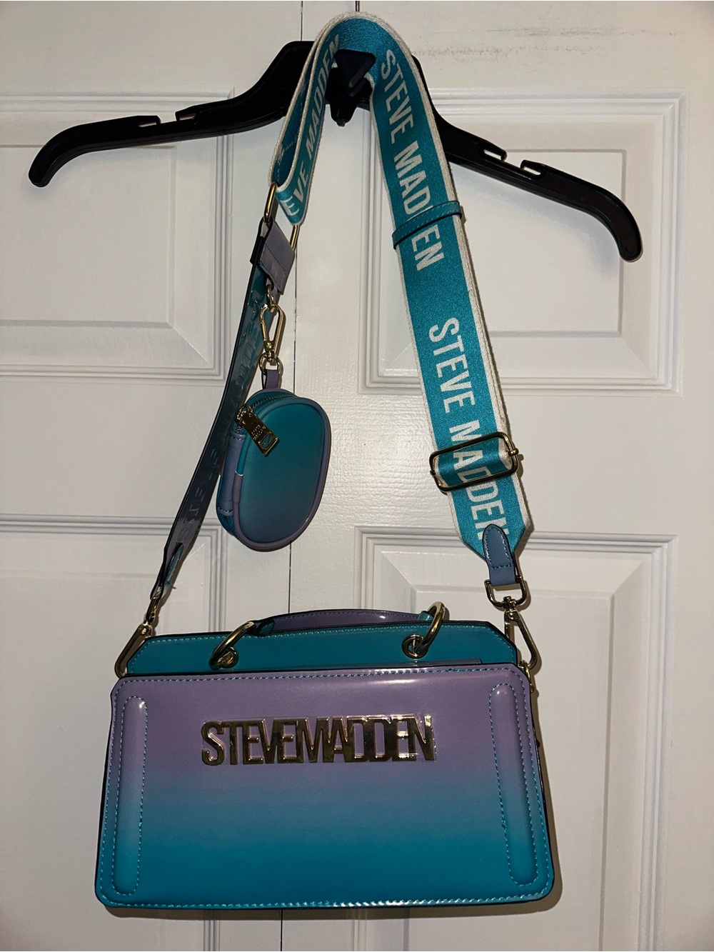 Steve Madden Teal to Lavender Ombre Crossbody Bag with Branded Strap